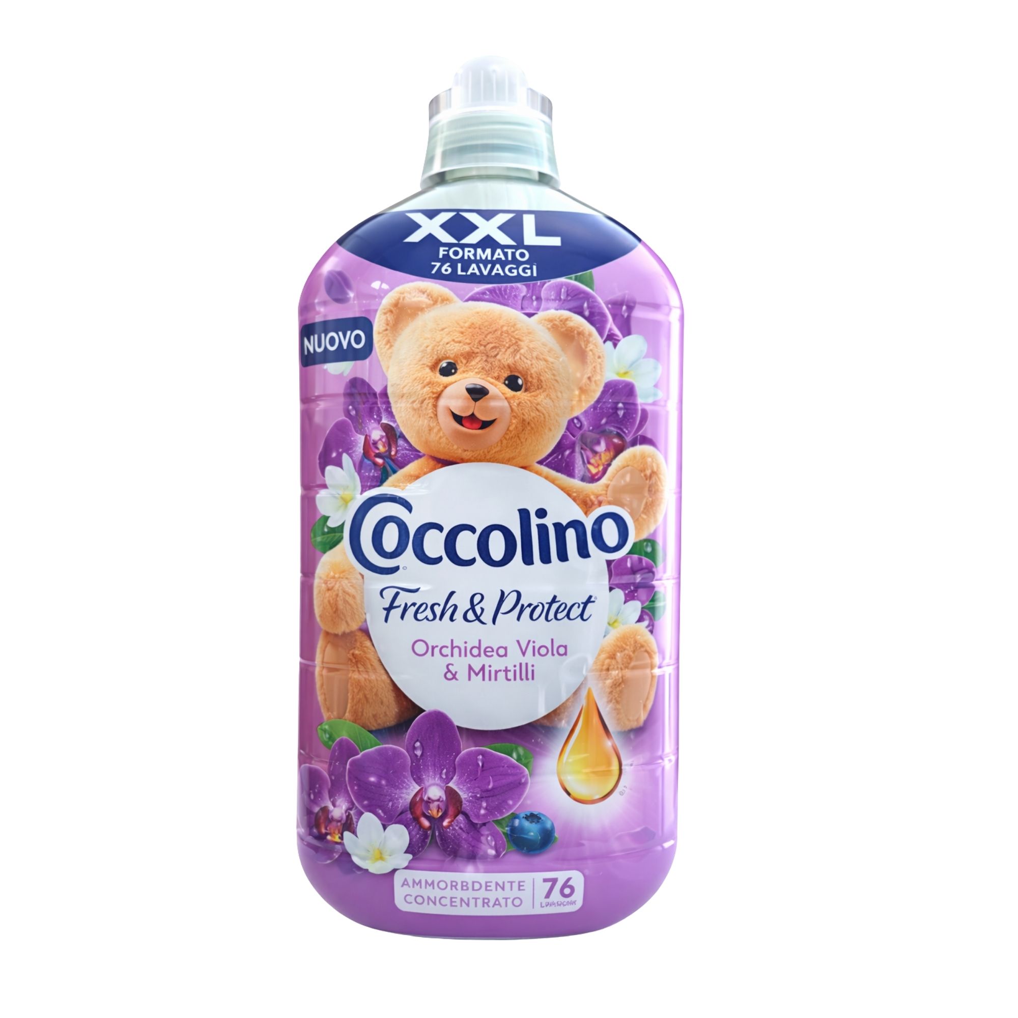 Coccolino skalbinių minkštiklis Fresh & Protect „Violetinė Orchidėja ir Mėlynės“ 1,75 l (76 skalbimų)