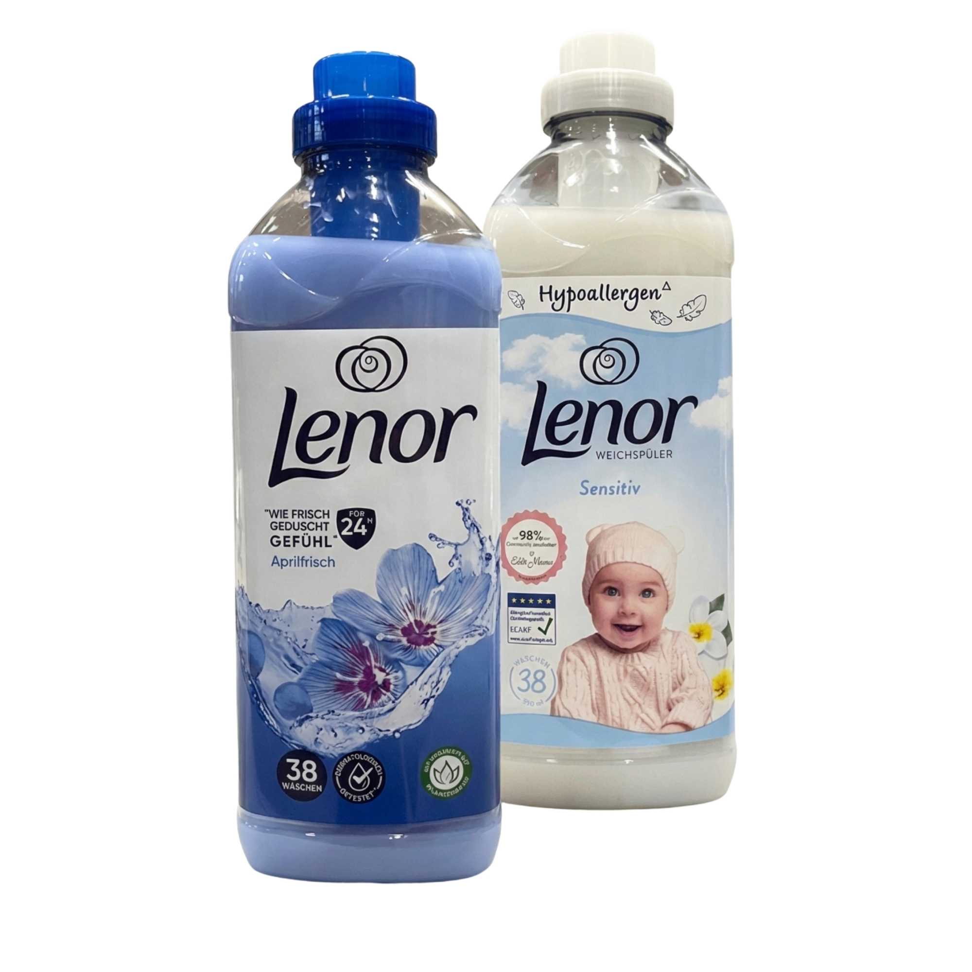 Lenor audinių minkštiklių rinkinys „Pavasario gaiva“ ir „Sensitive“ 950 ml.