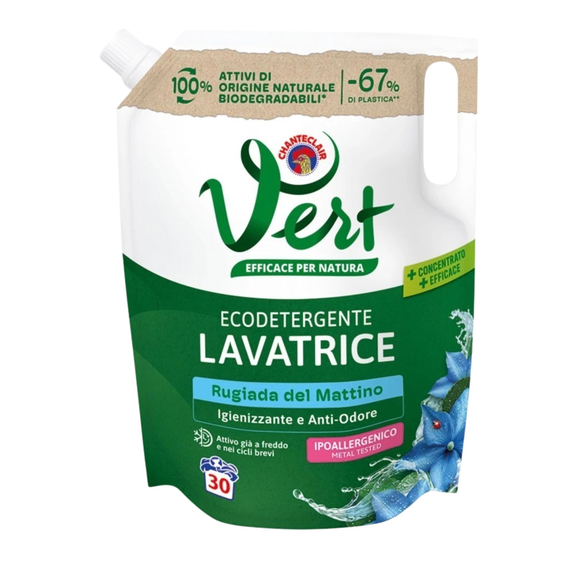 Chante Clair skystas skalbiklis „Vert“ - minkšta pakuotė, 1200 ml (30 skalbimų)