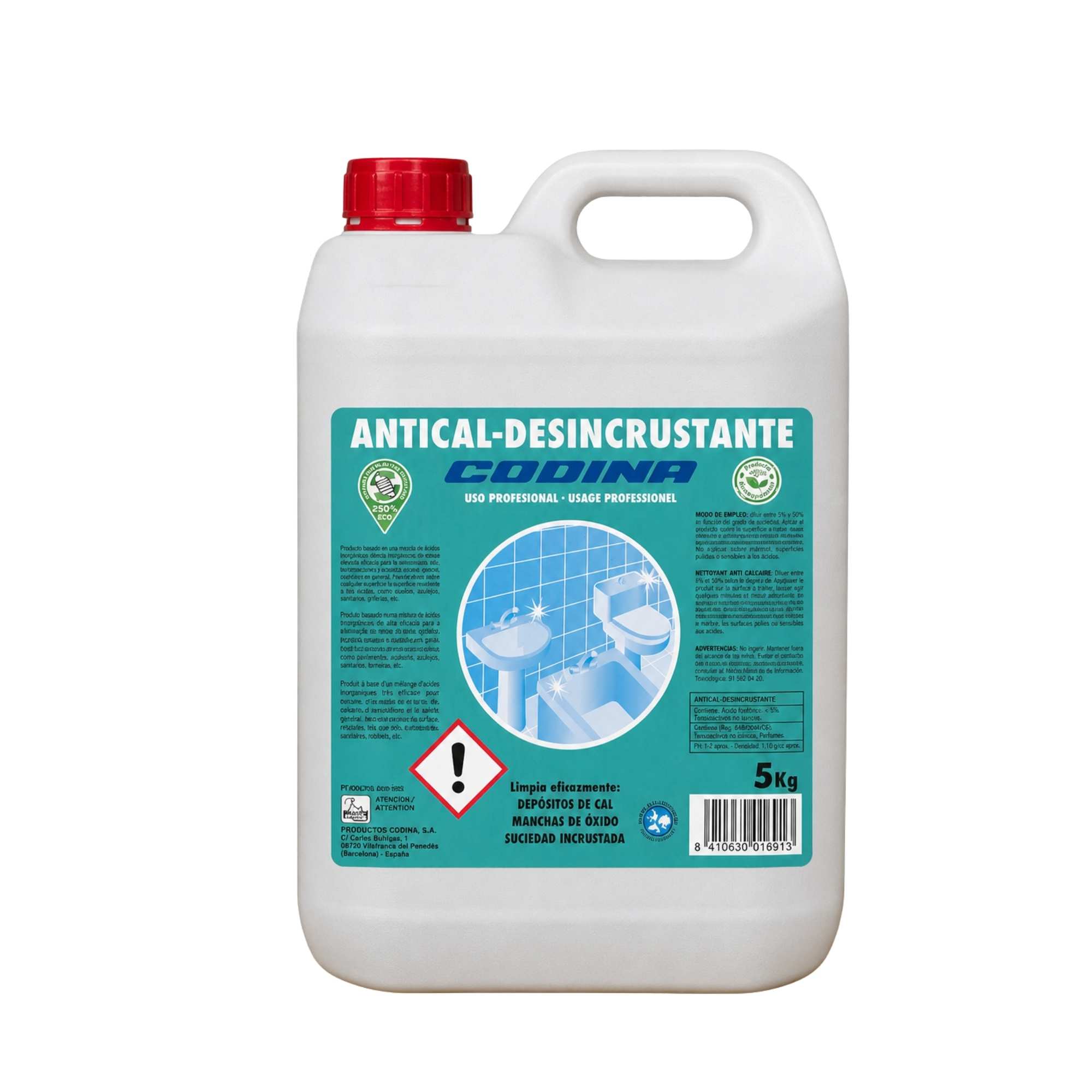 LA OCA WC ANTICAL (anti-lime) 5L – tai profesionali rūgštinio pagrindo valymo priemonė, skirta efektyviai šalinti kalkių nuosėdas