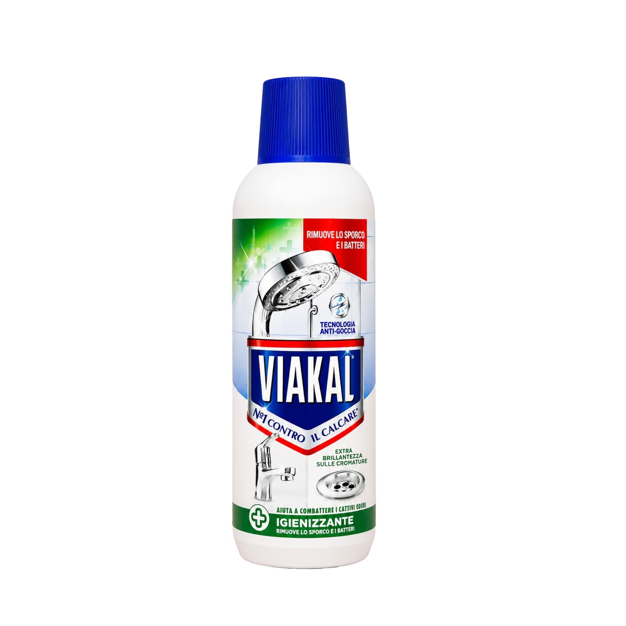 VIAKAL Anticalcare Liquido Igienizzante 470 ml – tai  valiklis nuo kalkių, skirtas vonios kambario ir virtuvės paviršiams.